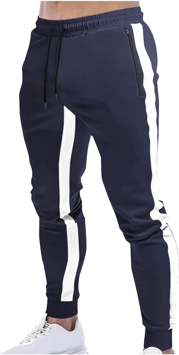 Finelylove Men's Casual Sweatpants Slim Fit Joggers Pants Drawstring Side Stripes Athletic Gym Pants with Zip Pockets