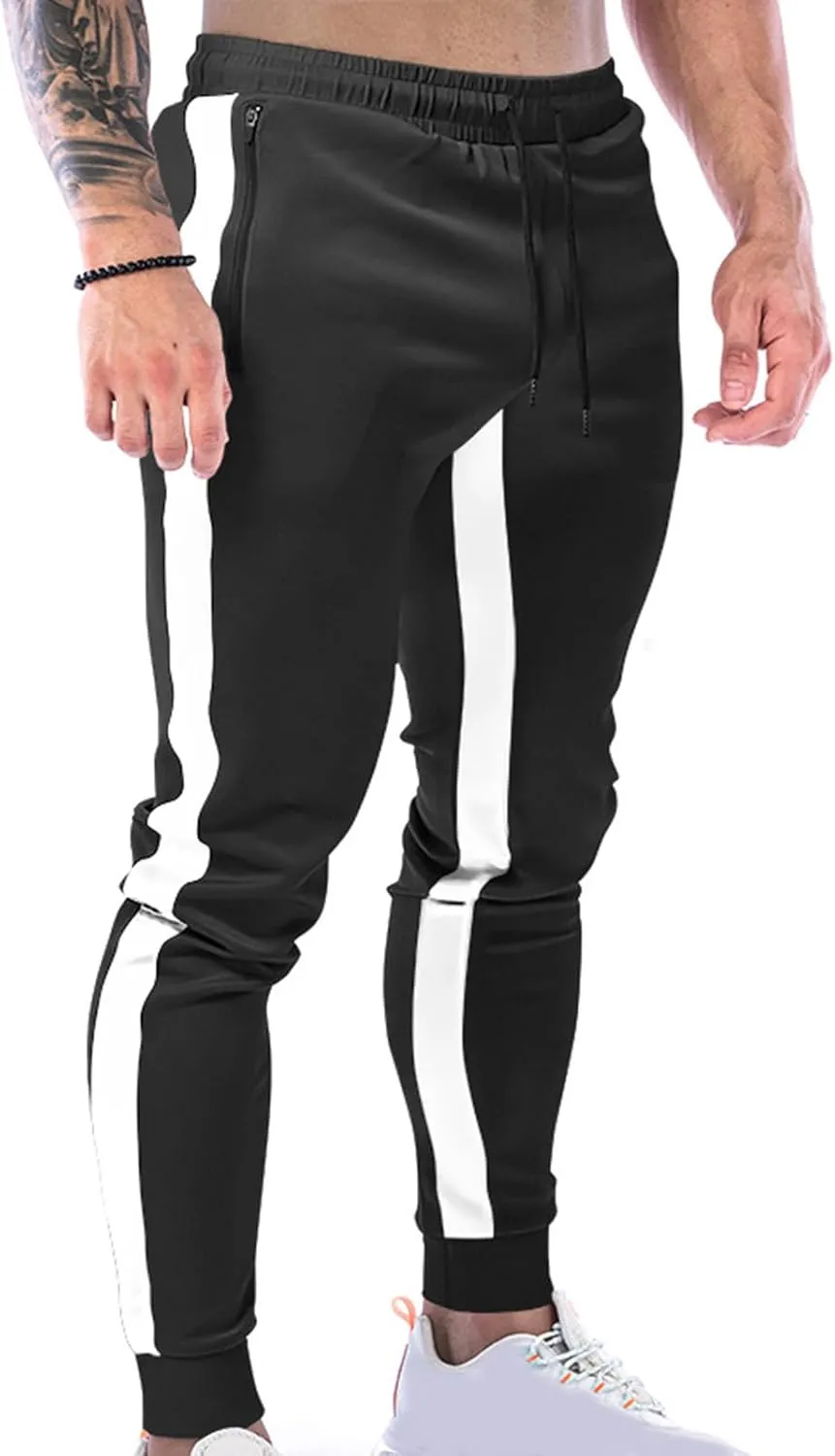 Finelylove Men's Casual Sweatpants Slim Fit Joggers Pants Drawstring Side Stripes Athletic Gym Pants with Zip Pockets