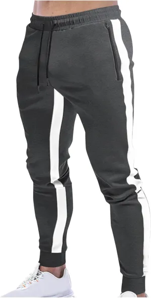 Finelylove Men's Casual Sweatpants Slim Fit Joggers Pants Drawstring Side Stripes Athletic Gym Pants with Zip Pockets