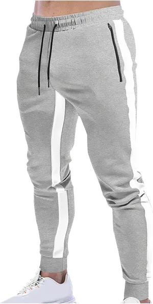 Finelylove Men's Casual Sweatpants Slim Fit Joggers Pants Drawstring Side Stripes Athletic Gym Pants with Zip Pockets
