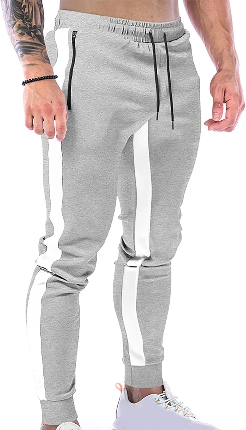 Finelylove Men's Casual Sweatpants Slim Fit Joggers Pants Drawstring Side Stripes Athletic Gym Pants with Zip Pockets