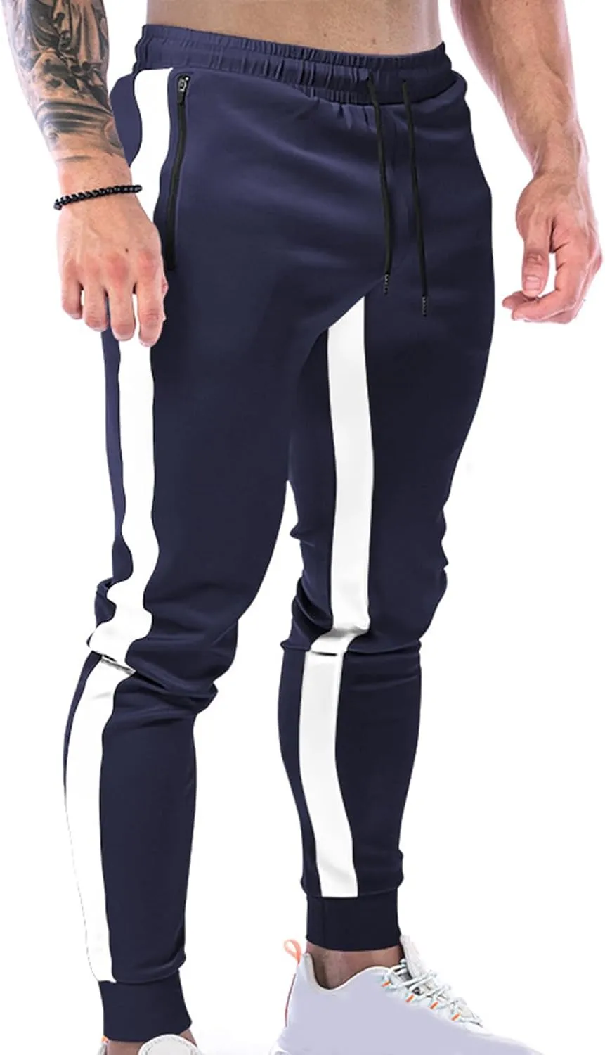 Finelylove Men's Casual Sweatpants Slim Fit Joggers Pants Drawstring Side Stripes Athletic Gym Pants with Zip Pockets