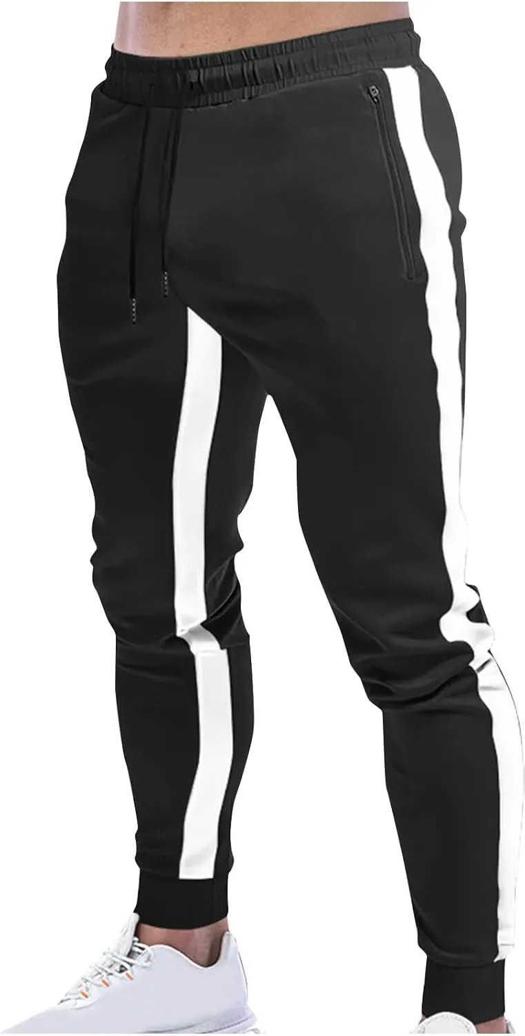 Finelylove Men's Casual Sweatpants Slim Fit Joggers Pants Drawstring Side Stripes Athletic Gym Pants with Zip Pockets