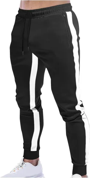 Finelylove Men's Casual Sweatpants Slim Fit Joggers Pants Drawstring Side Stripes Athletic Gym Pants with Zip Pockets