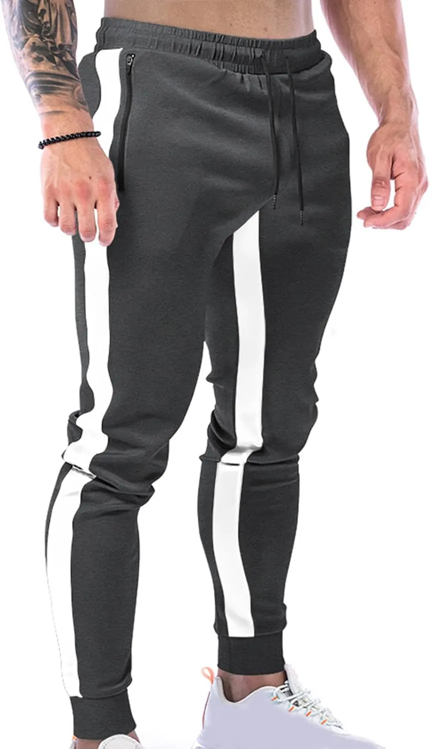 Finelylove Men's Casual Sweatpants Slim Fit Joggers Pants Drawstring Side Stripes Athletic Gym Pants with Zip Pockets