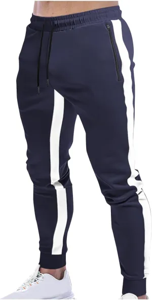 Finelylove Men's Casual Sweatpants Slim Fit Joggers Pants Drawstring Side Stripes Athletic Gym Pants with Zip Pockets
