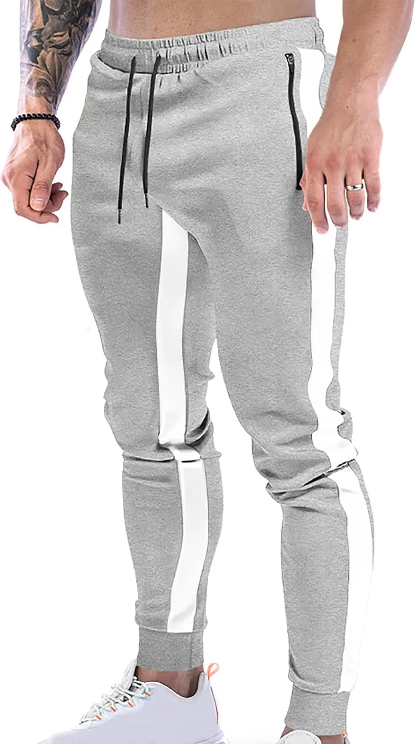 Finelylove Men's Casual Sweatpants Slim Fit Joggers Pants Drawstring Side Stripes Athletic Gym Pants with Zip Pockets