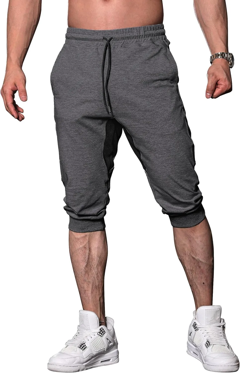 FIRSTGYM Mens Workout 3/4 Jogger Pants Tapered Fit Sweatpants Casual Joggers