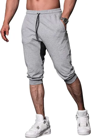 FIRSTGYM Mens Workout 3/4 Jogger Pants Tapered Fit Sweatpants Casual Joggers