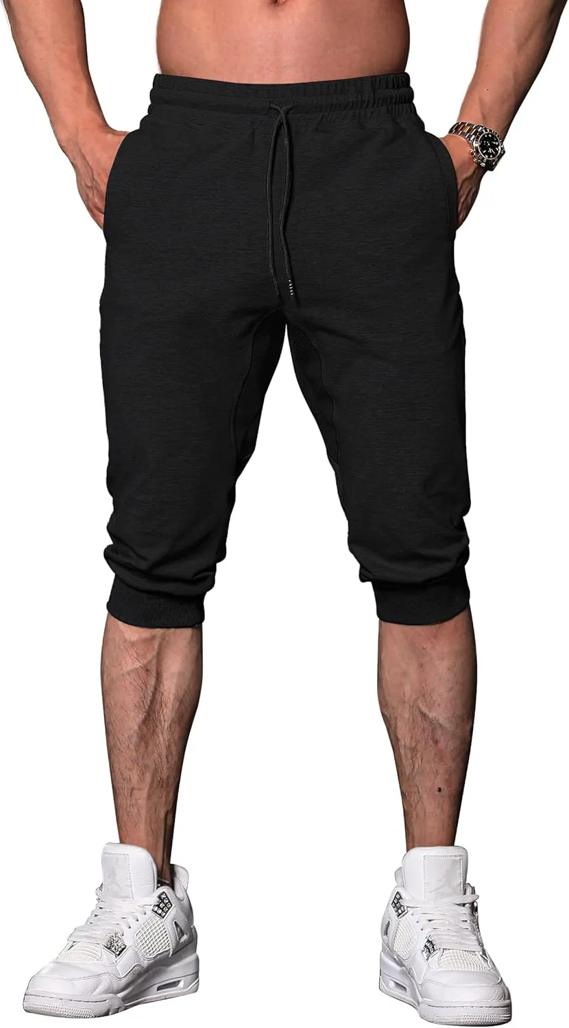 FIRSTGYM Mens Workout 3/4 Jogger Pants Tapered Fit Sweatpants Casual Joggers