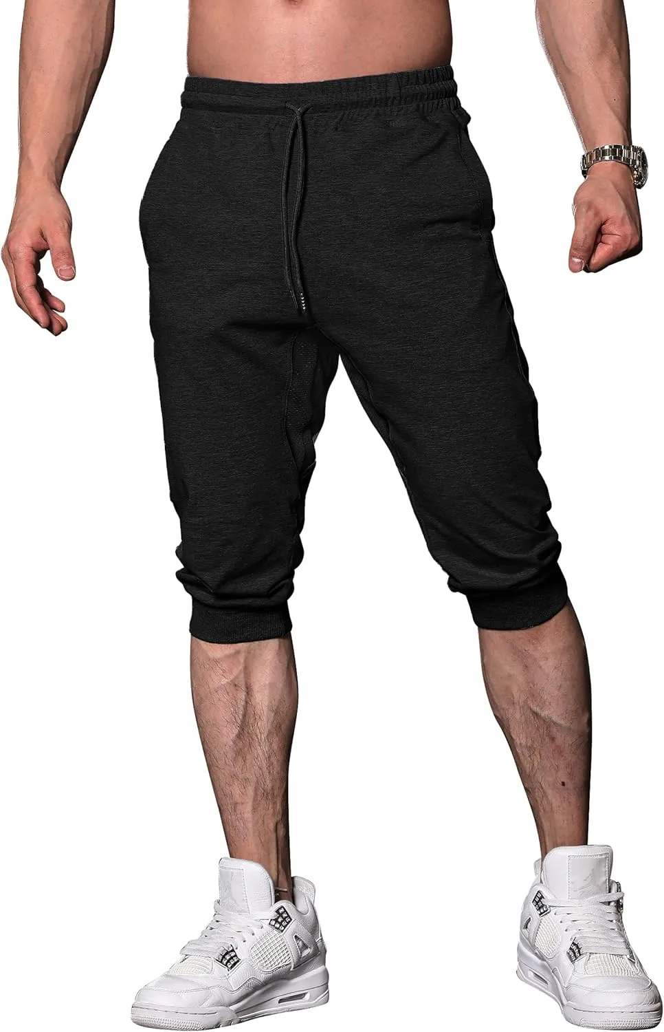 FIRSTGYM Mens Workout 3/4 Jogger Pants Tapered Fit Sweatpants Casual Joggers