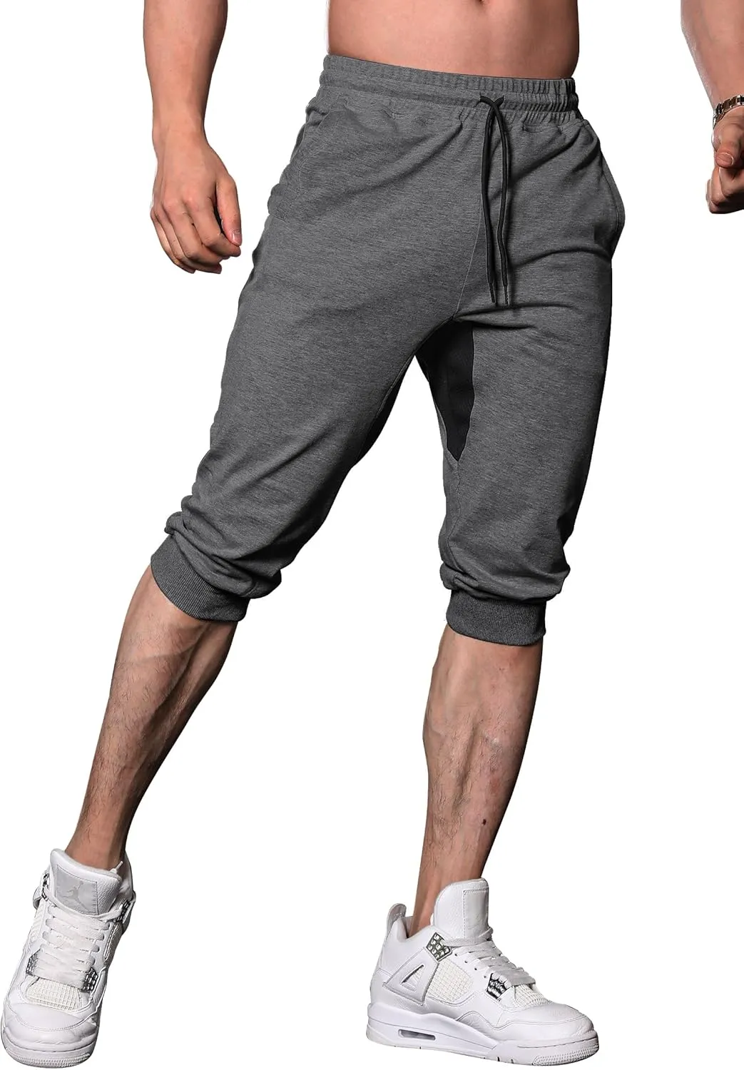 FIRSTGYM Mens Workout 3/4 Jogger Pants Tapered Fit Sweatpants Casual Joggers