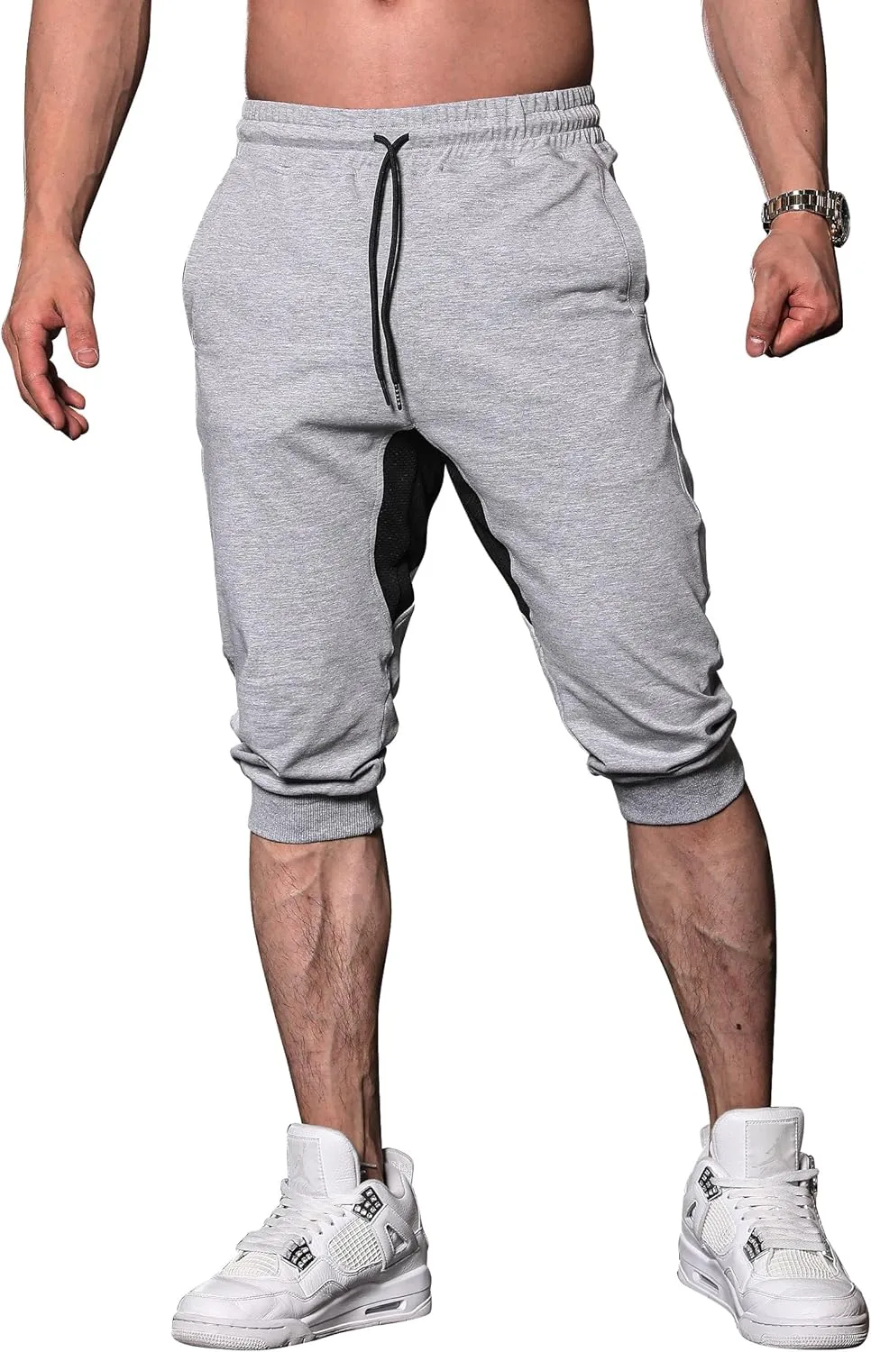 FIRSTGYM Mens Workout 3/4 Jogger Pants Tapered Fit Sweatpants Casual Joggers