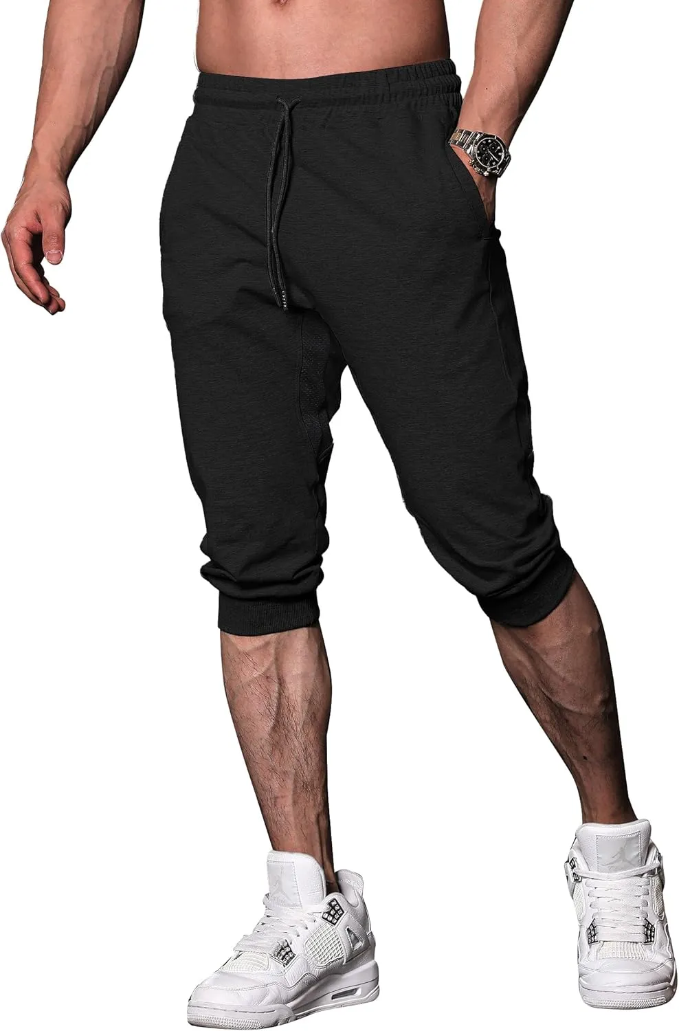 FIRSTGYM Mens Workout 3/4 Jogger Pants Tapered Fit Sweatpants Casual Joggers
