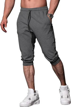 FIRSTGYM Mens Workout 3/4 Jogger Pants Tapered Fit Sweatpants Casual Joggers