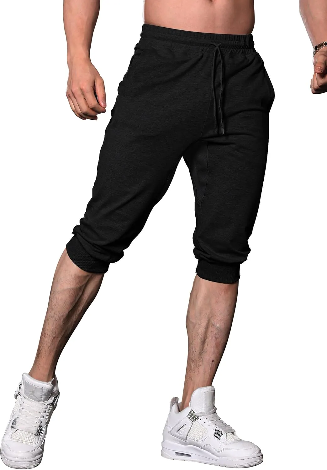 FIRSTGYM Mens Workout 3/4 Jogger Pants Tapered Fit Sweatpants Casual Joggers