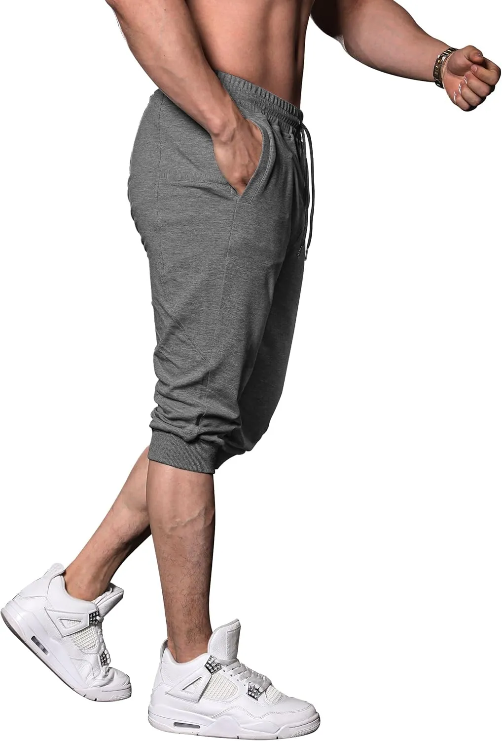 FIRSTGYM Mens Workout 3/4 Jogger Pants Tapered Fit Sweatpants Casual Joggers