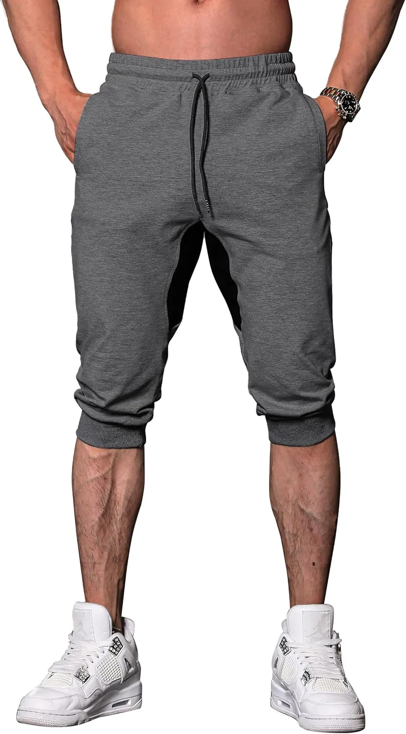 FIRSTGYM Mens Workout 3/4 Jogger Pants Tapered Fit Sweatpants Casual Joggers