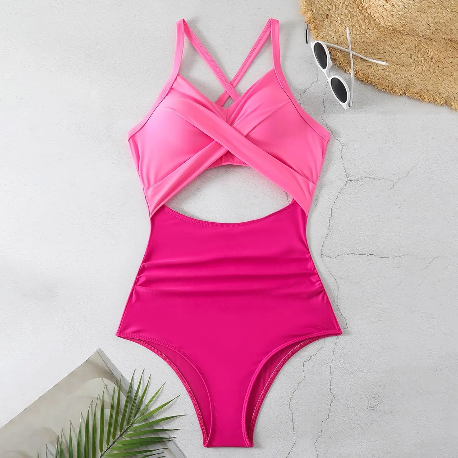 Firzero High Waisted Swimsuits for Women Tummy Control Swimsuits 2024 One Piece Cut Out Ruched Bathing Suit Sexy Swimwear