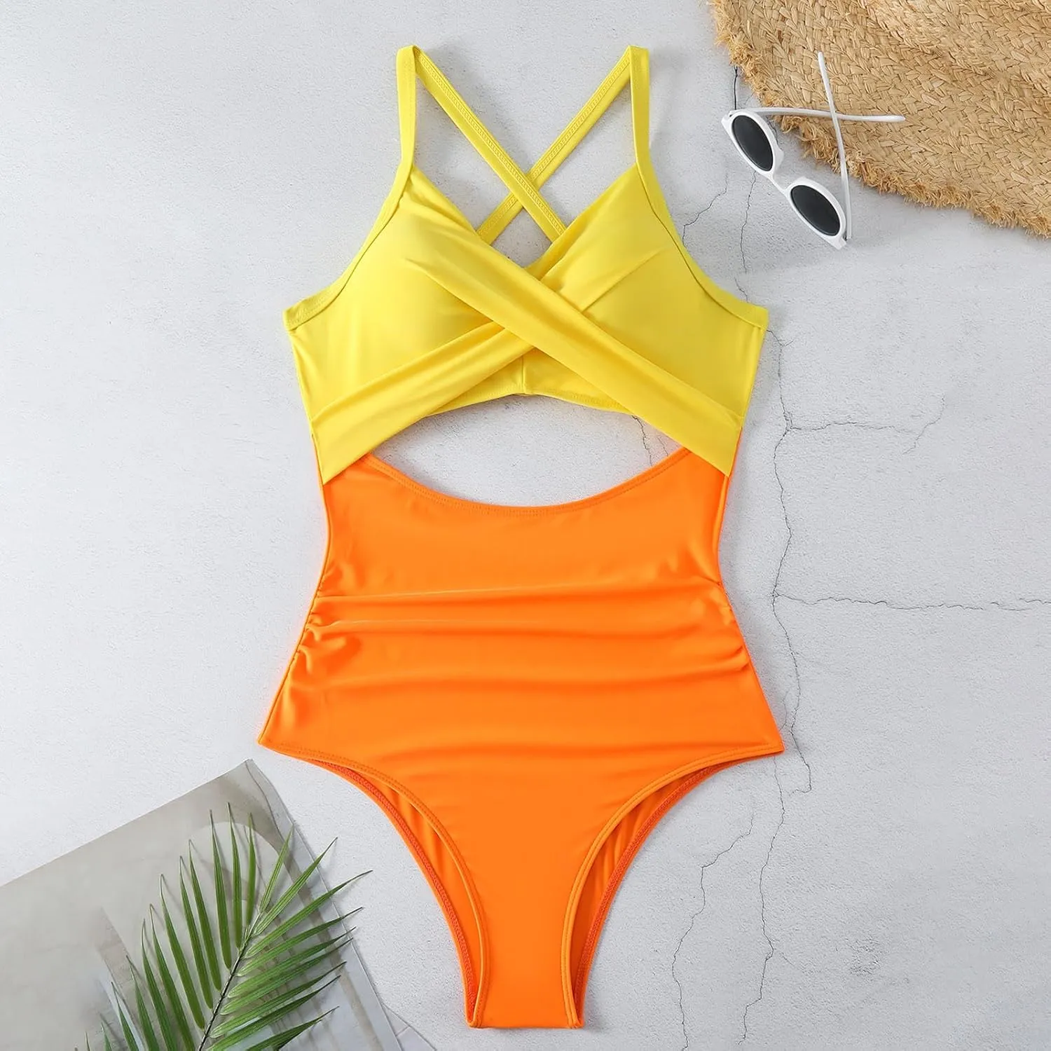 Firzero High Waisted Swimsuits for Women Tummy Control Swimsuits 2024 One Piece Cut Out Ruched Bathing Suit Sexy Swimwear