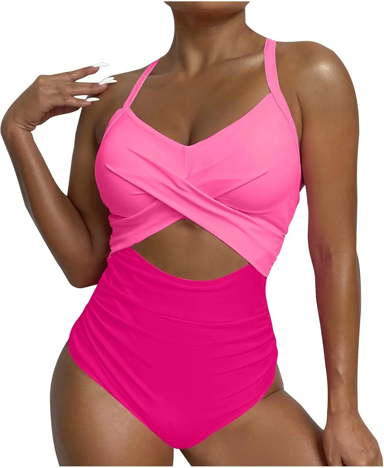 Firzero High Waisted Swimsuits for Women Tummy Control Swimsuits 2024 One Piece Cut Out Ruched Bathing Suit Sexy Swimwear