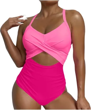 Firzero High Waisted Swimsuits for Women Tummy Control Swimsuits 2024 One Piece Cut Out Ruched Bathing Suit Sexy Swimwear