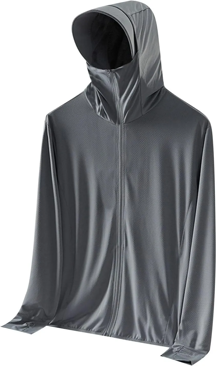 Fishing UPF 50  Shirts for Men Long Sleeve Lightweight Hoodie Beach Quick Dry Rash Guard Tops with Zipper Pockets