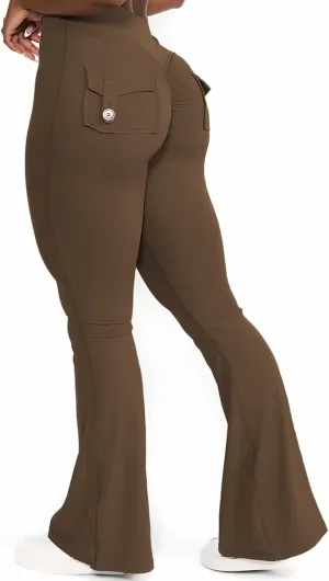 Flare Leggings with Back Pockets for Women Workout Leggings Scrunch Butt Lifting Gym Yoga Pant