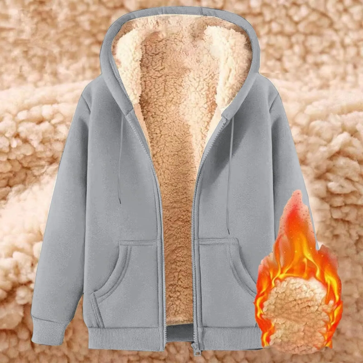 Fleece Jacket Men Fleece Jacket Women Unisex Fall Winter Warm Plush Lined Sherpa Cardigan Casual Long Sleeve Hoodies