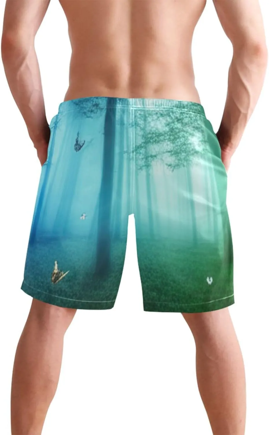 Floral Fairy Forest Butterflies Swim Trunks for Men Quick Dry Bathing Shorts Surf Swimming Shorts Beach S