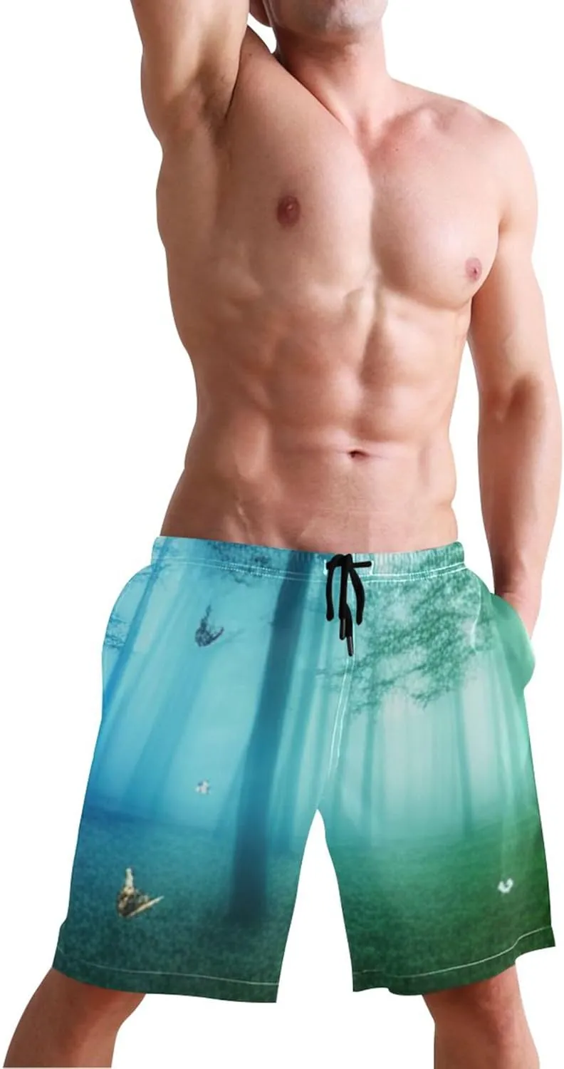 Floral Fairy Forest Butterflies Swim Trunks for Men Quick Dry Bathing Shorts Surf Swimming Shorts Beach S