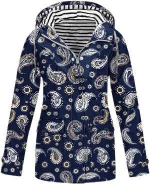 Floral Rain Jacket Women Waterproof Wain Coats Lightweight Outdoor Windbreaker Plus Size Athletic Jackets for Cycling