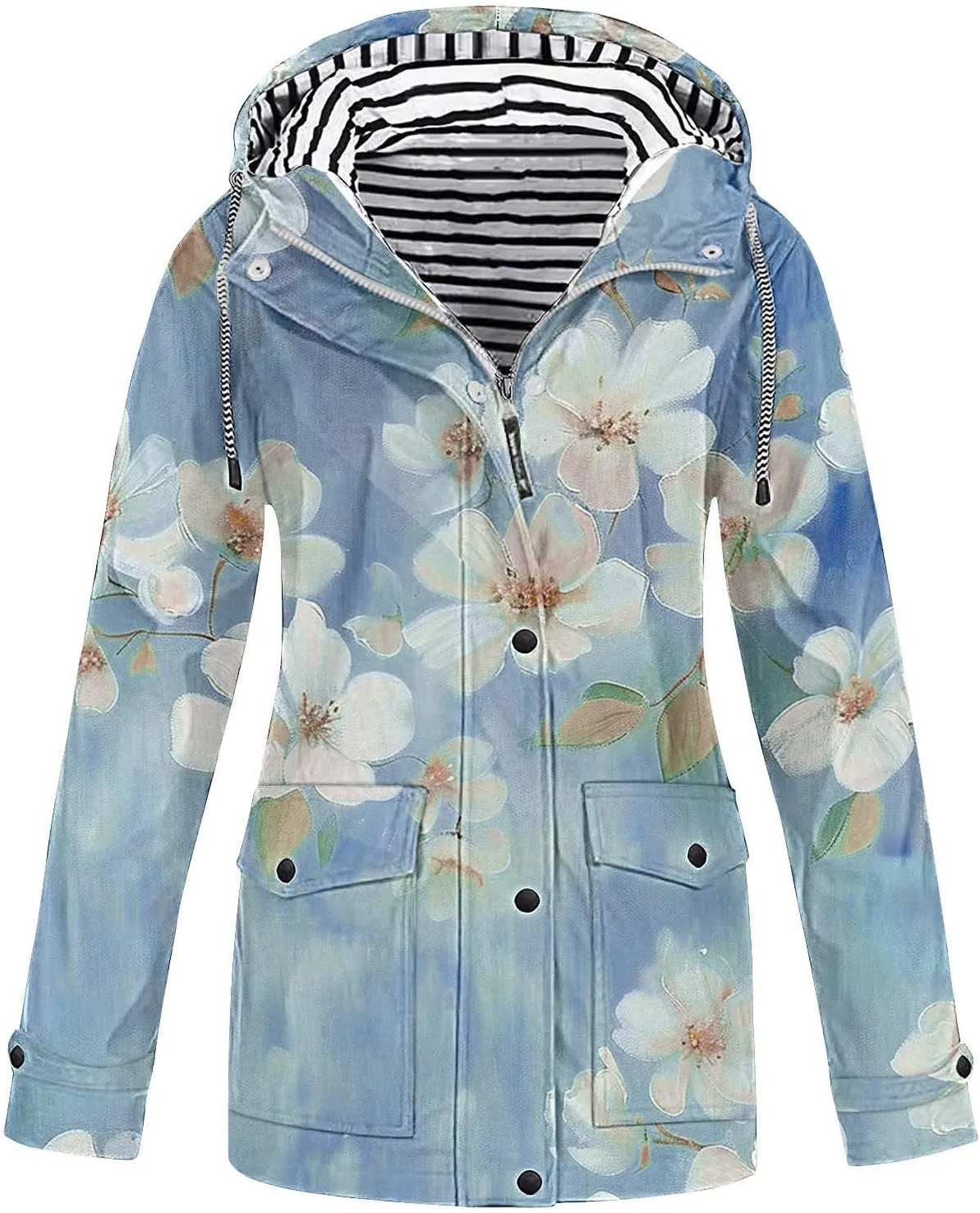 Floral Rain Jacket Women Waterproof Wain Coats Lightweight Outdoor Windbreaker Plus Size Athletic Jackets for Cycling