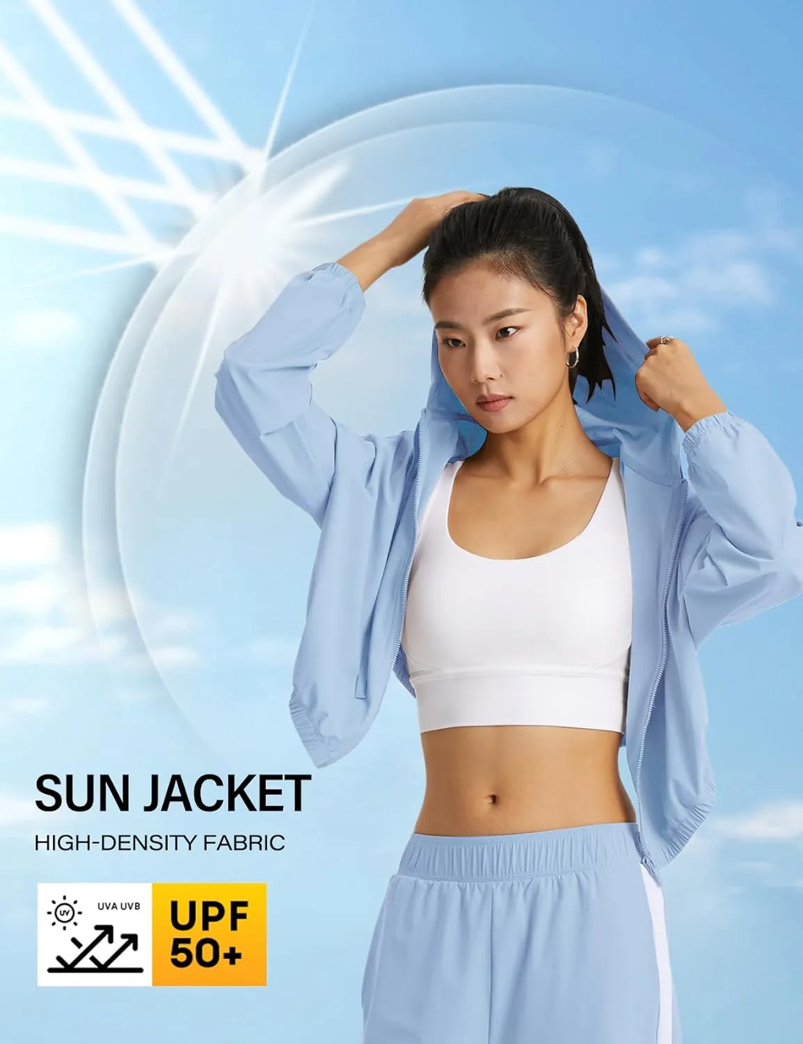 Flygo Women's UPF 50  Sun Protection Cropped Athletic Jackets Zip Up Hoodie Running Workout Shirts Outdoor Jacket