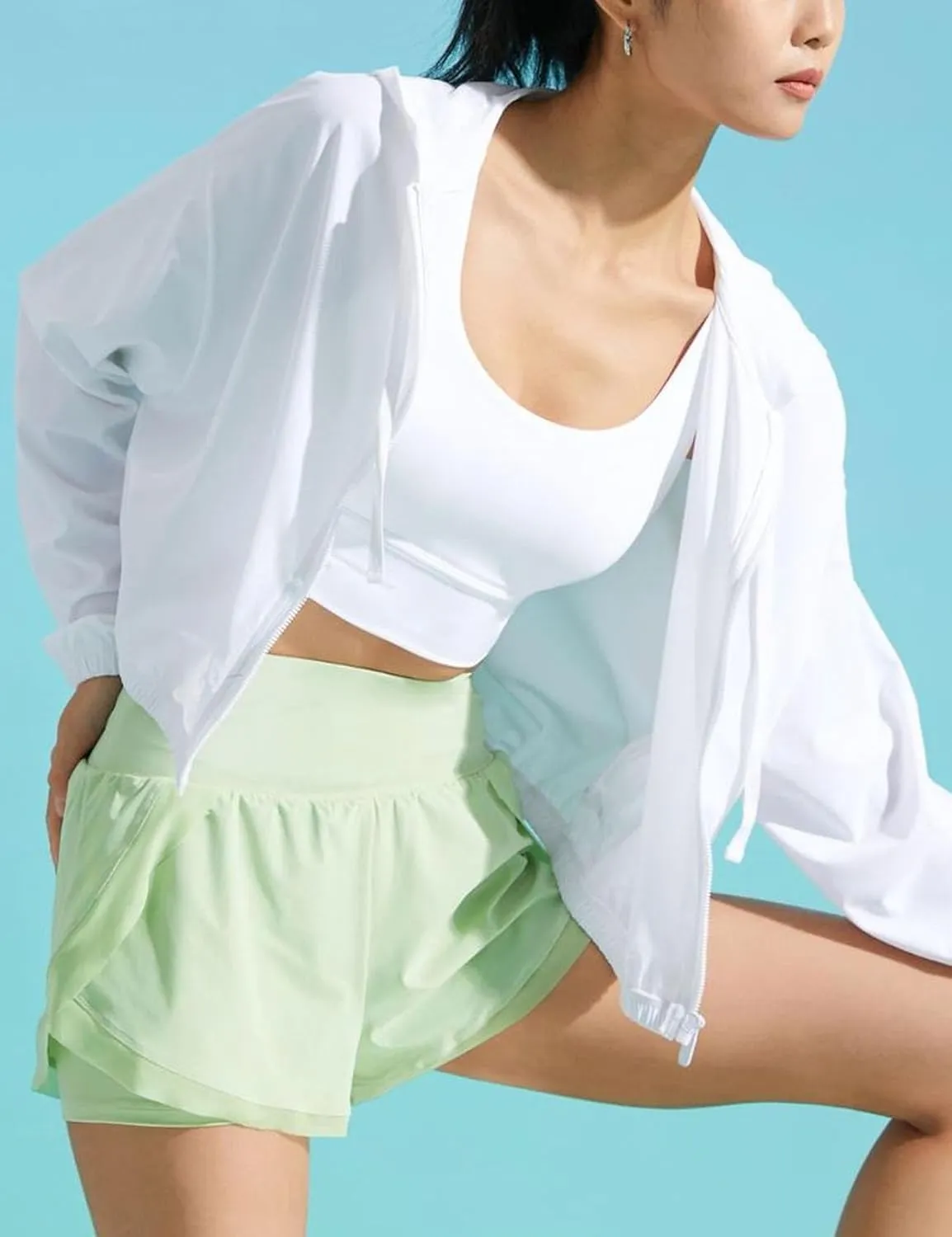 Flygo Women's UPF 50  Sun Protection Cropped Athletic Jackets Zip Up Hoodie Running Workout Shirts Outdoor Jacket