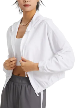 Flygo Women's UPF 50  Sun Protection Cropped Athletic Jackets Zip Up Hoodie Running Workout Shirts Outdoor Jacket