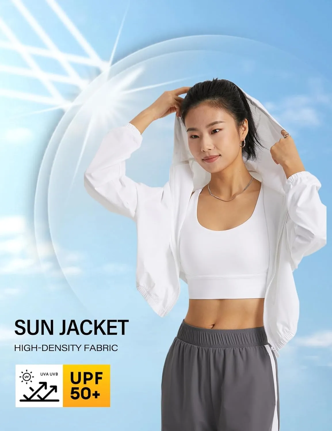 Flygo Women's UPF 50  Sun Protection Cropped Athletic Jackets Zip Up Hoodie Running Workout Shirts Outdoor Jacket