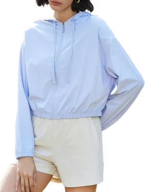 Flygo Women's UPF 50  Sun Protection Cropped Athletic Jackets Zip Up Hoodie Running Workout Shirts Outdoor Jacket