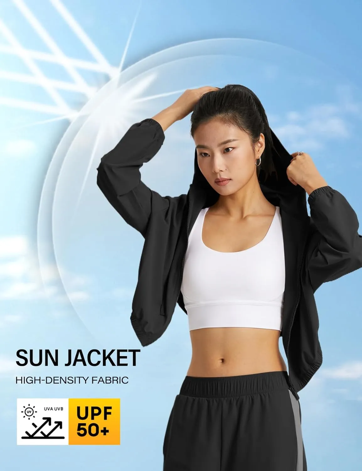 Flygo Women's UPF 50  Sun Protection Cropped Athletic Jackets Zip Up Hoodie Running Workout Shirts Outdoor Jacket