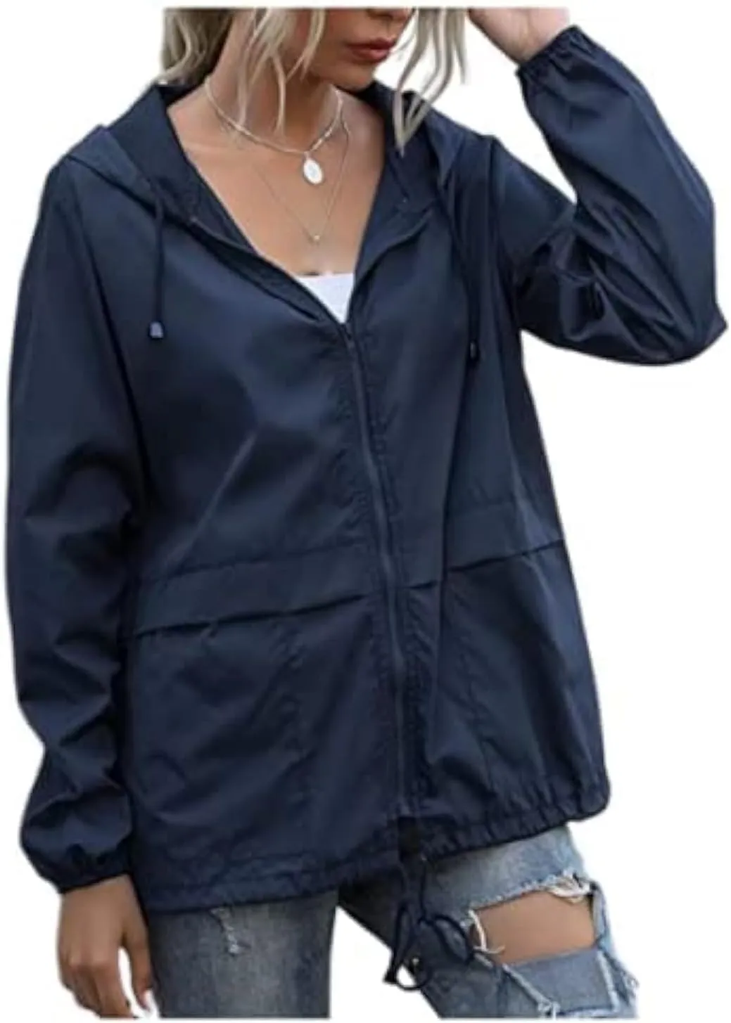 FRMUIC Rain Jackets for Women Waterproof Lightweight Hooded Rain Coats for Hiking Travel Outdoor Windbreaker Travel Jacket