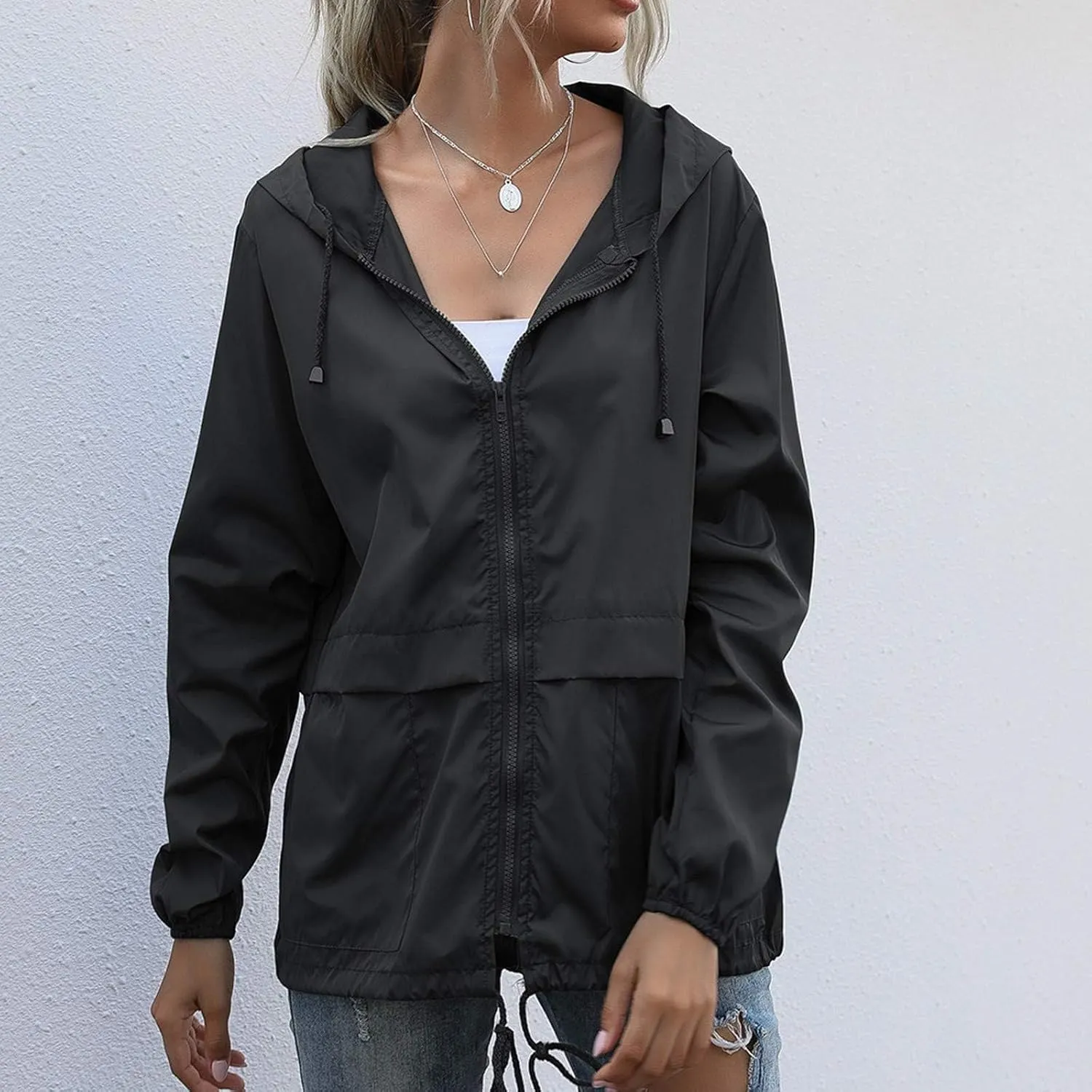 FRMUIC Rain Jackets for Women Waterproof Lightweight Hooded Rain Coats for Hiking Travel Outdoor Windbreaker Travel Jacket