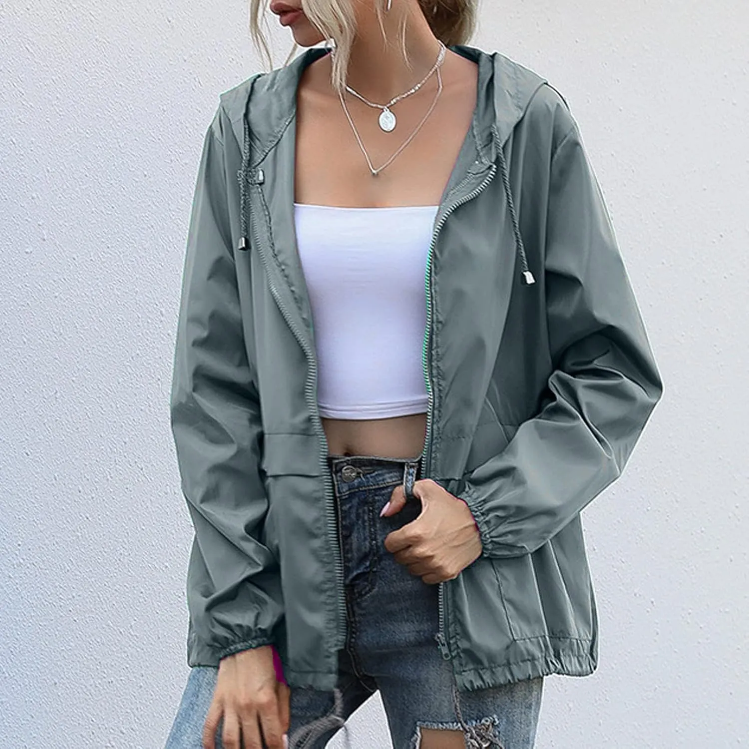 FRMUIC Rain Jackets for Women Waterproof Lightweight Hooded Rain Coats for Hiking Travel Outdoor Windbreaker Travel Jacket