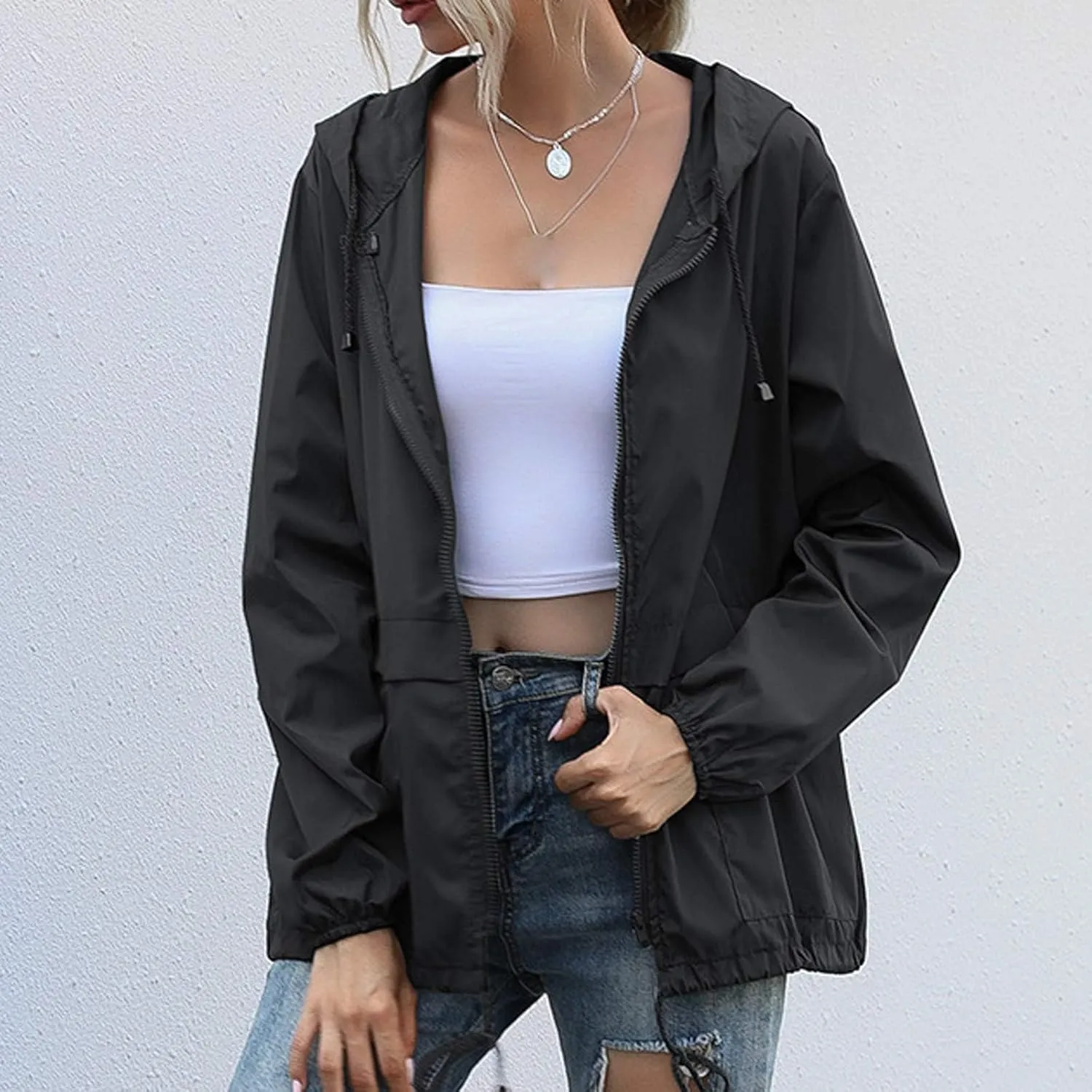 FRMUIC Rain Jackets for Women Waterproof Lightweight Hooded Rain Coats for Hiking Travel Outdoor Windbreaker Travel Jacket