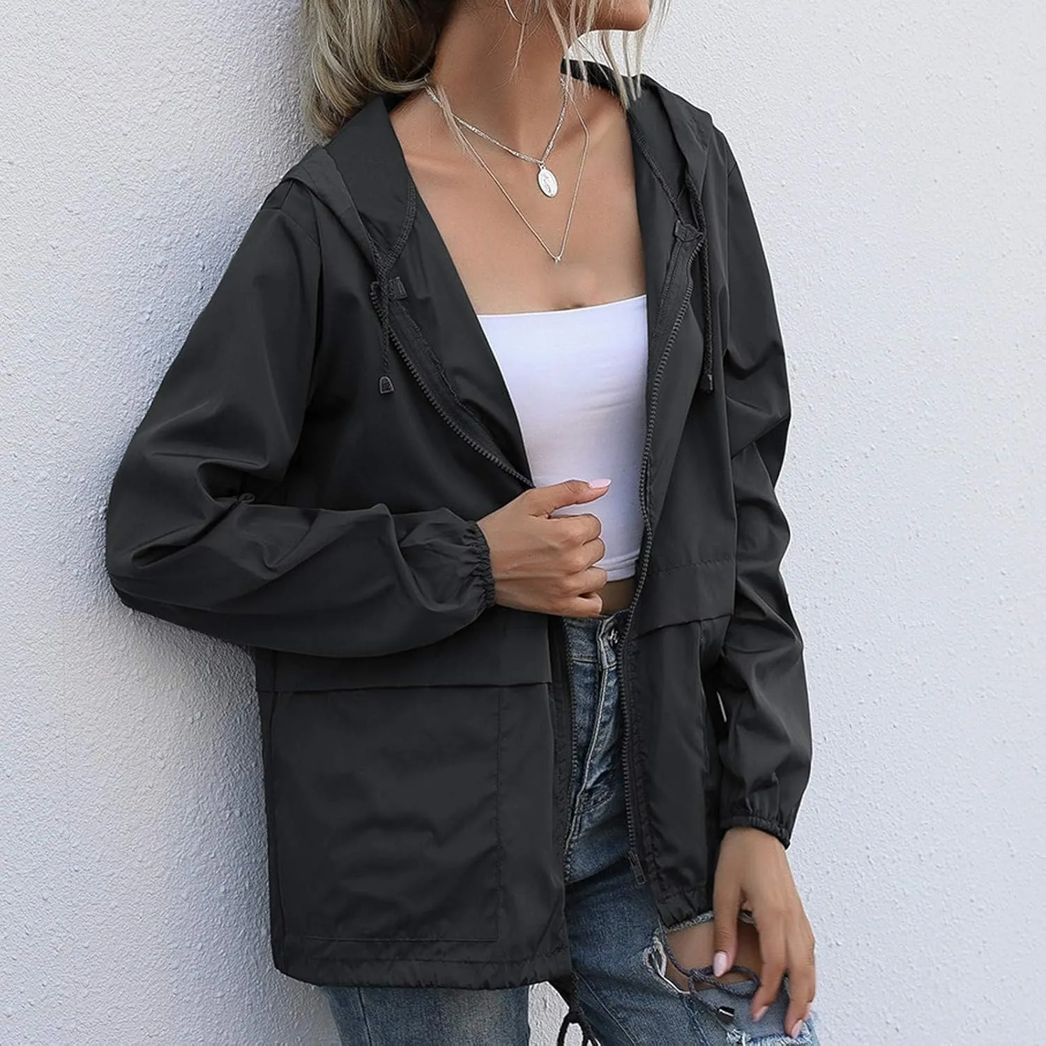 FRMUIC Rain Jackets for Women Waterproof Lightweight Hooded Rain Coats for Hiking Travel Outdoor Windbreaker Travel Jacket