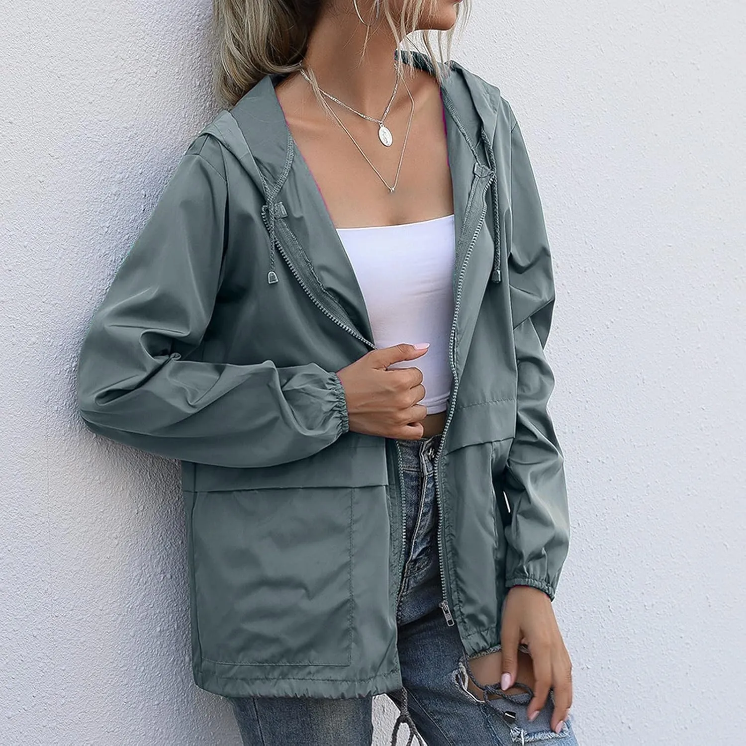 FRMUIC Rain Jackets for Women Waterproof Lightweight Hooded Rain Coats for Hiking Travel Outdoor Windbreaker Travel Jacket