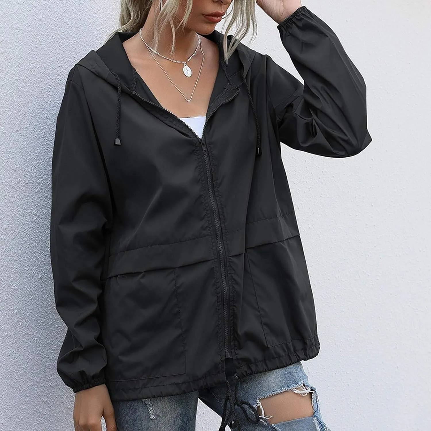 FRMUIC Rain Jackets for Women Waterproof Lightweight Hooded Rain Coats for Hiking Travel Outdoor Windbreaker Travel Jacket