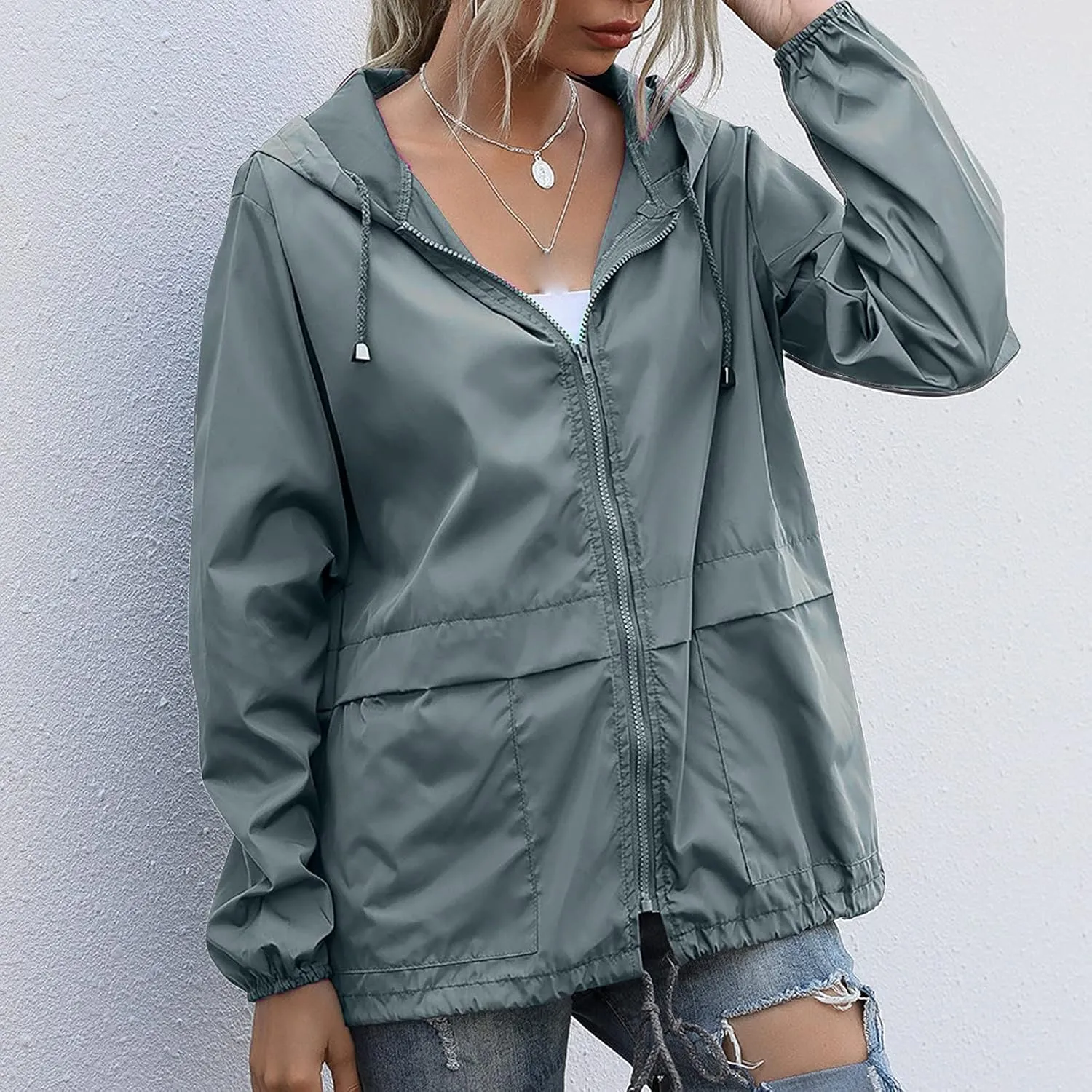 FRMUIC Rain Jackets for Women Waterproof Lightweight Hooded Rain Coats for Hiking Travel Outdoor Windbreaker Travel Jacket