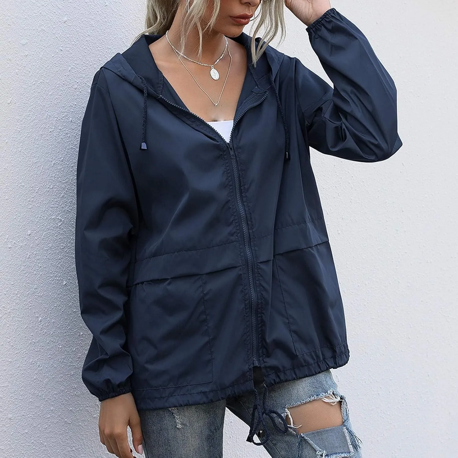 FRMUIC Rain Jackets for Women Waterproof Lightweight Hooded Rain Coats for Hiking Travel Outdoor Windbreaker Travel Jacket