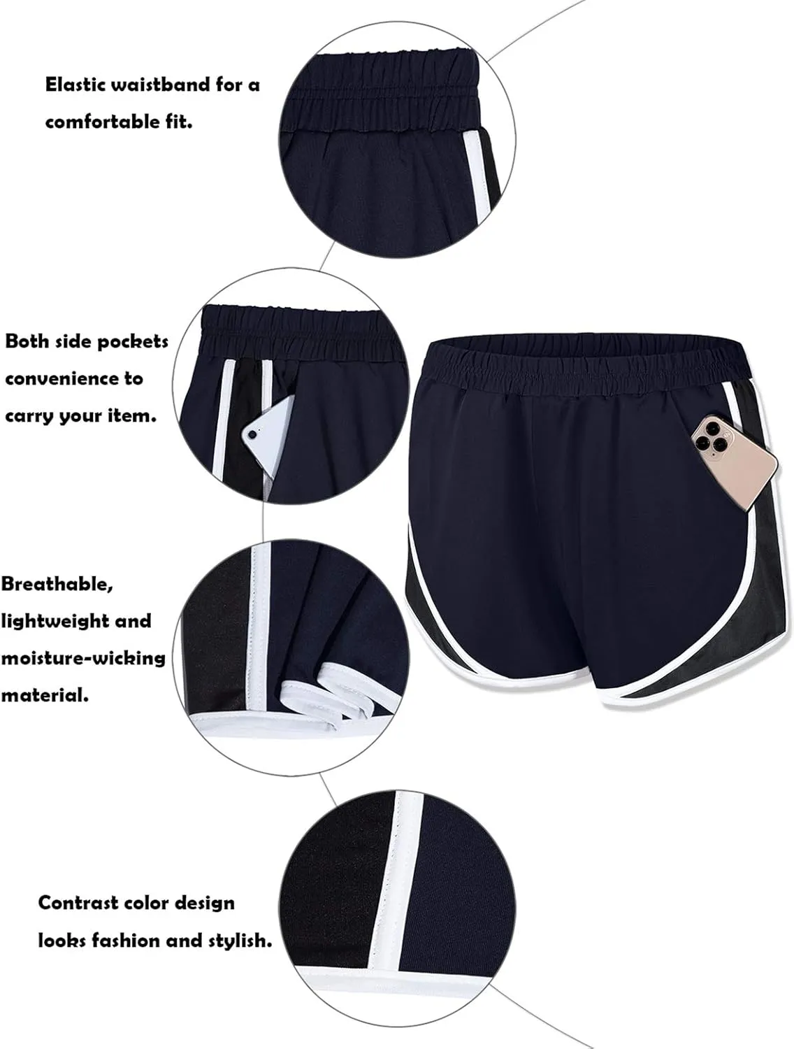 Fulbelle Running Shorts with Pockets Women Double Layer Athletic Workout Gym Shorts
