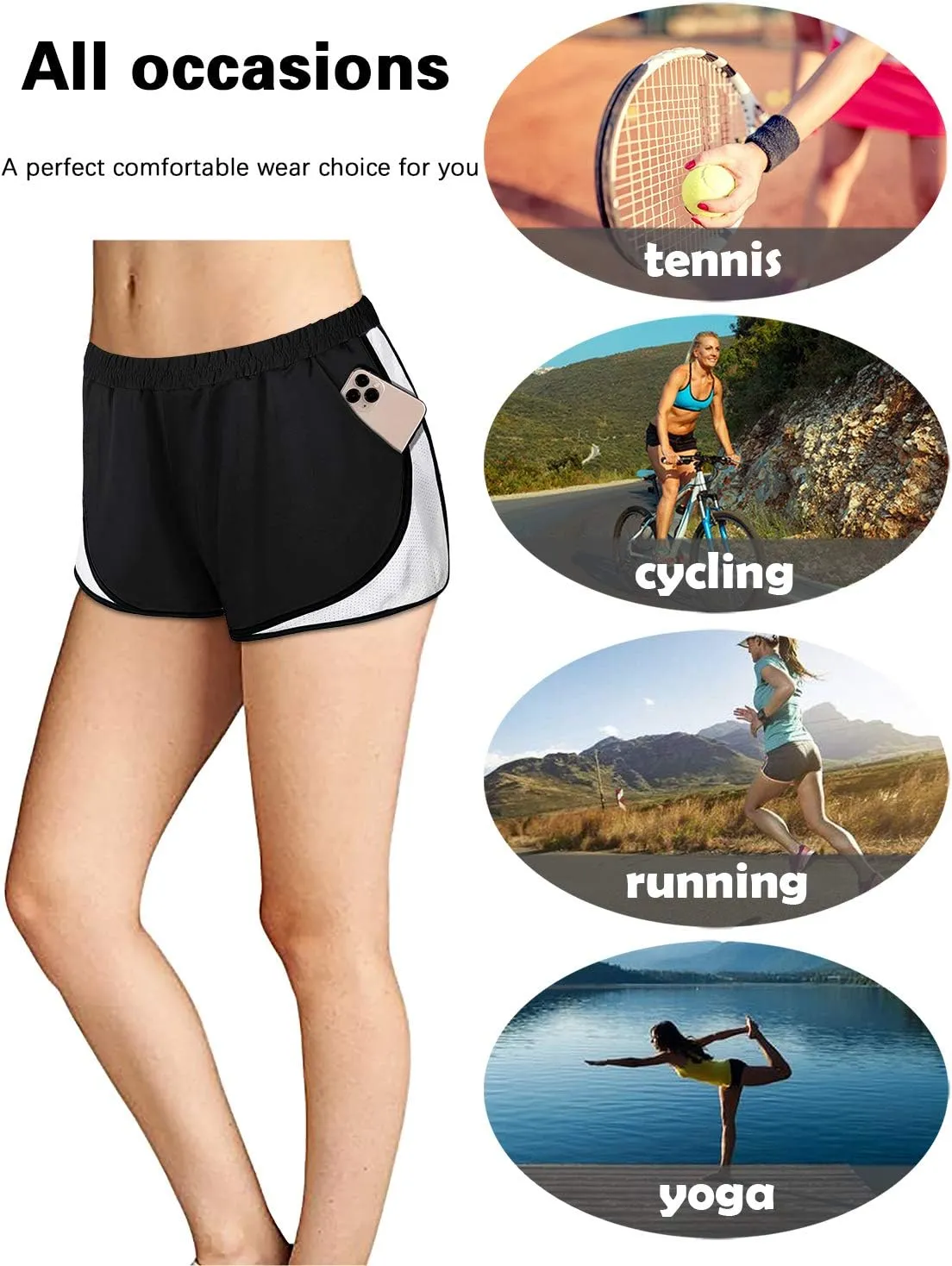 Fulbelle Running Shorts with Pockets Women Double Layer Athletic Workout Gym Shorts